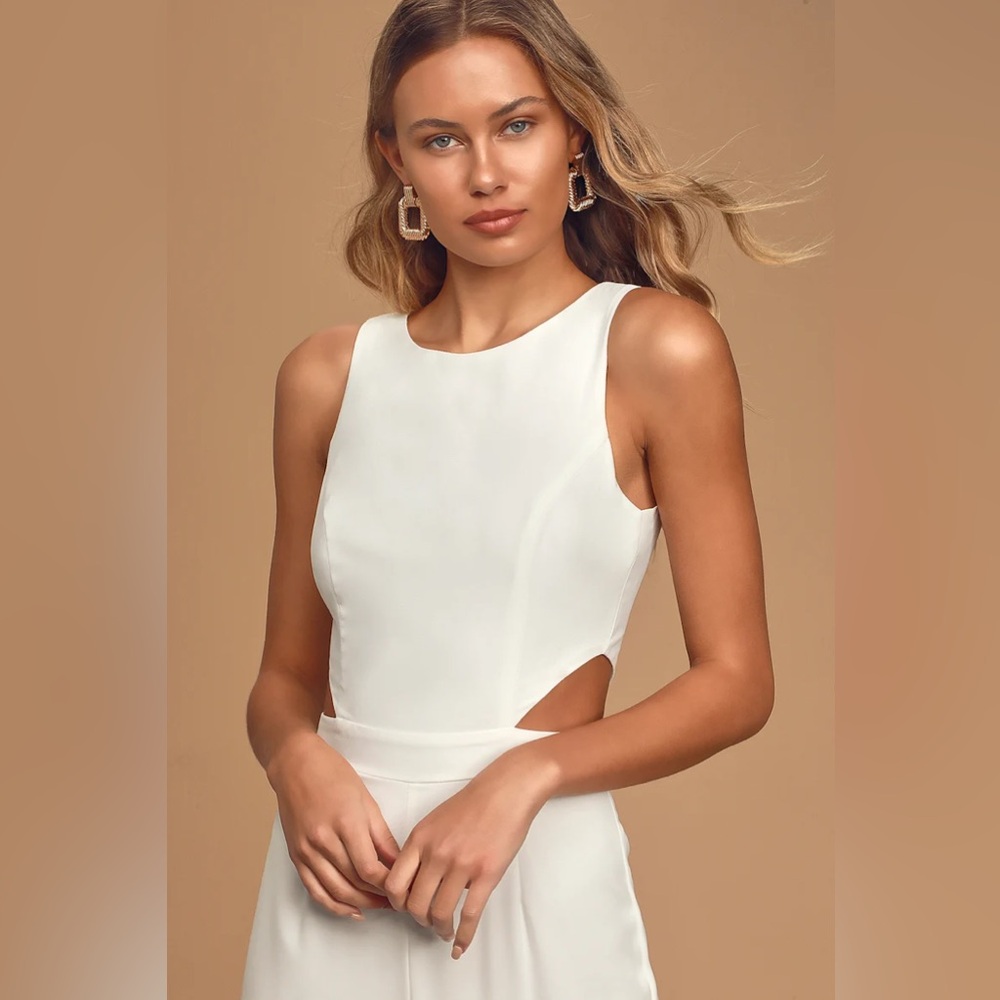 New Lulus Moments to Remember White Sleeveless Wide Leg Cutout Jumpsuit L-XL - Picture 3 of 6